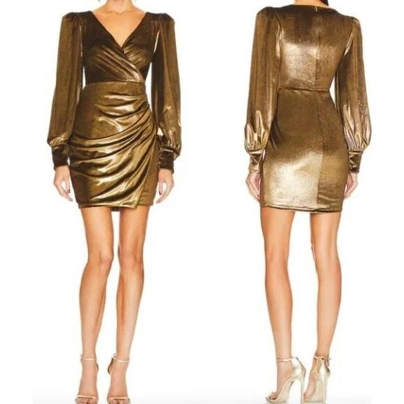 PatBo Metallic Gold Velvet Wrap Dress NWT Sz. 4 - Picture 2 of 7
